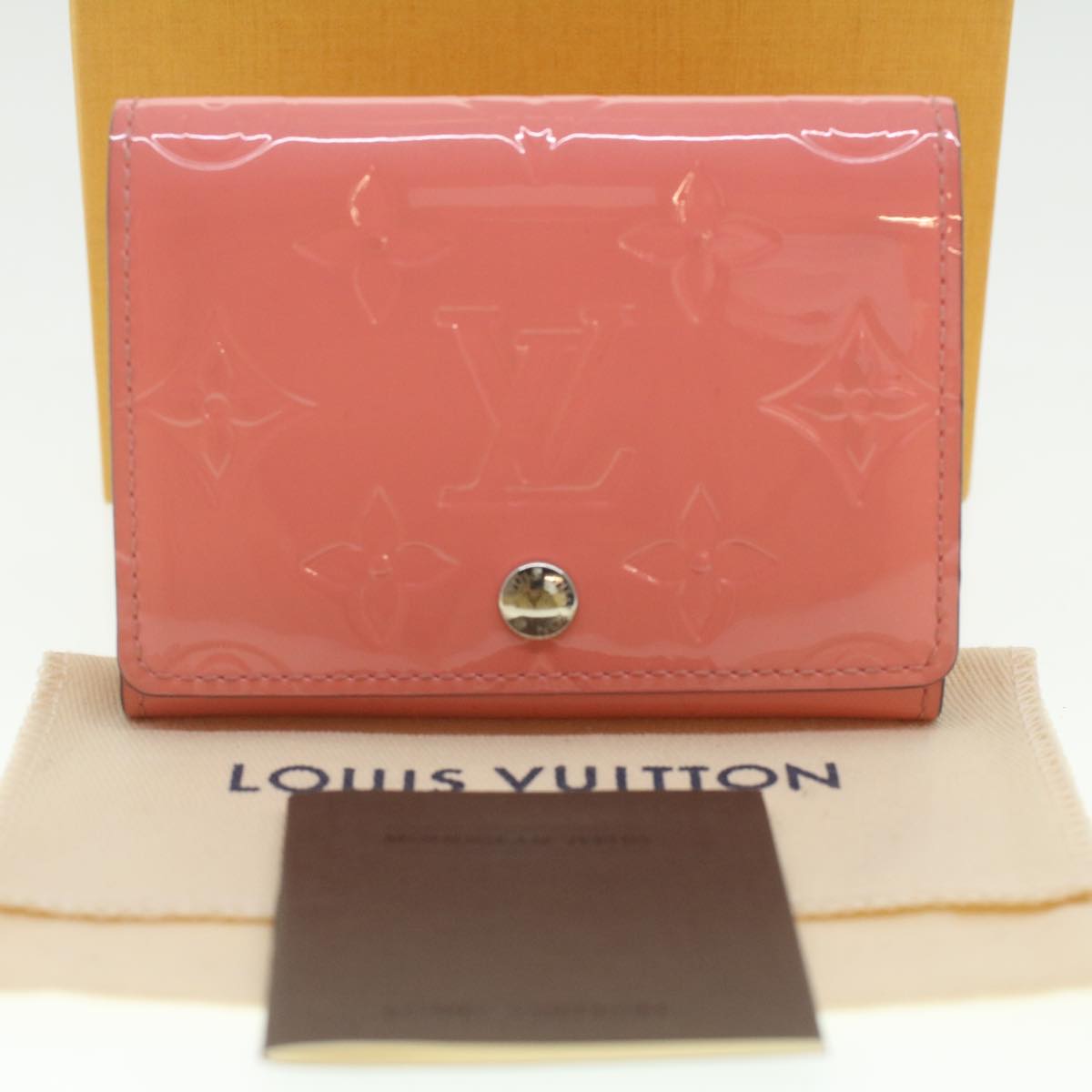 LOUIS VUITTON Vernis Amberop Cartes de Visit Card Case Pink M90936 LV Auth 37343