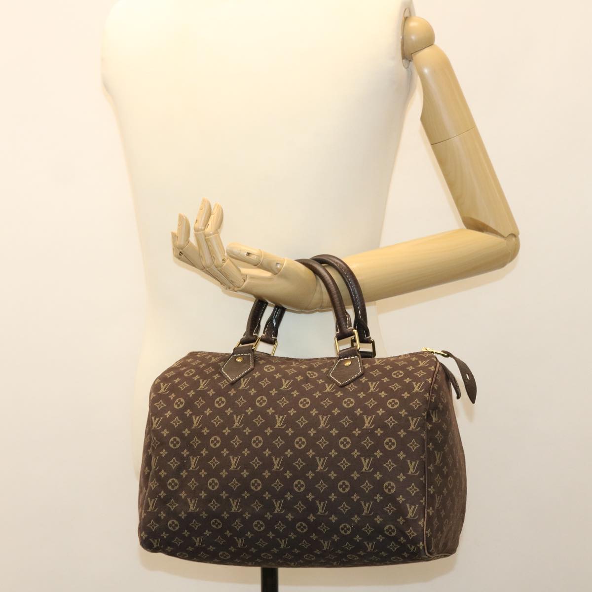 LOUIS VUITTON Monogram Mini Lin Speedy 30 Hand Bag Brown Ebene M95224 Auth 37355