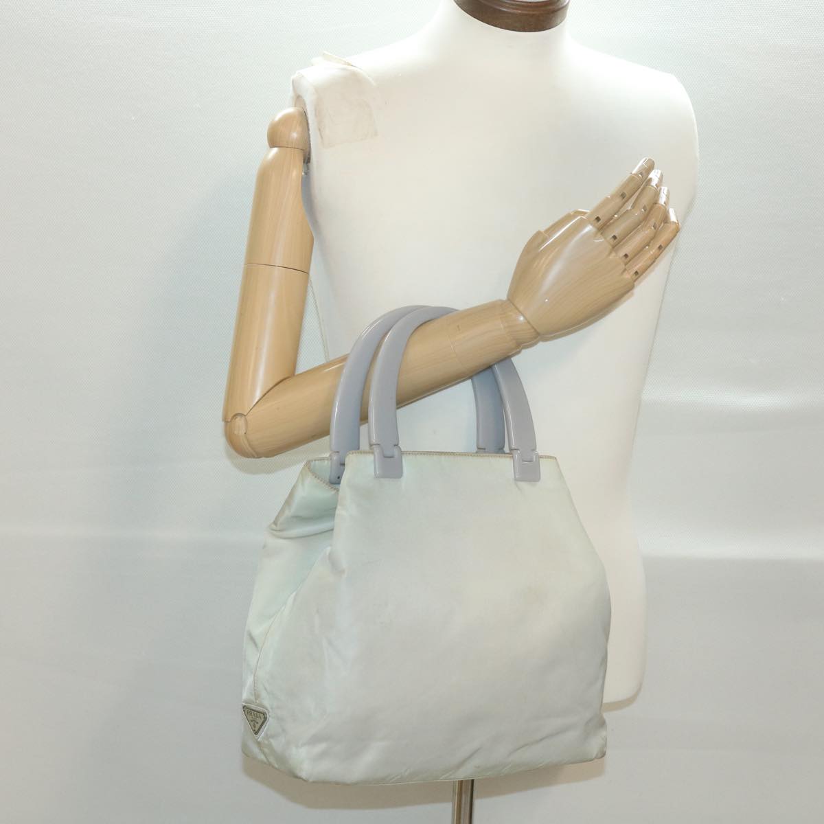 PRADA Hand Bag Nylon Gray Auth 37367