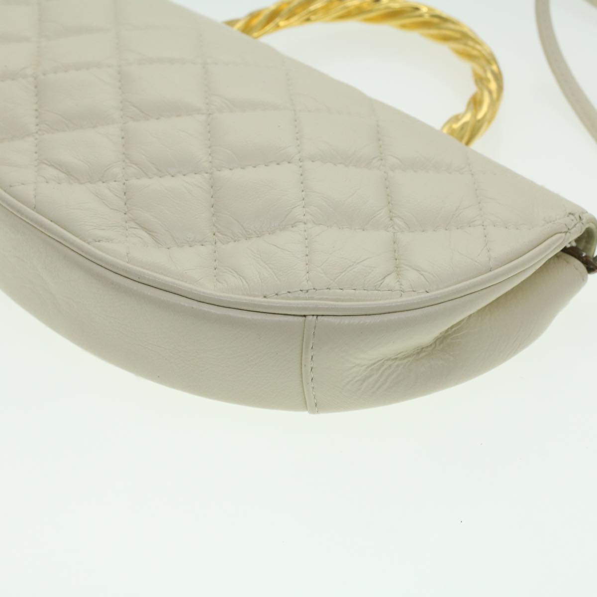 GIVENCHY Matelasse Hand Bag Leather 2way White Gold Auth 37405