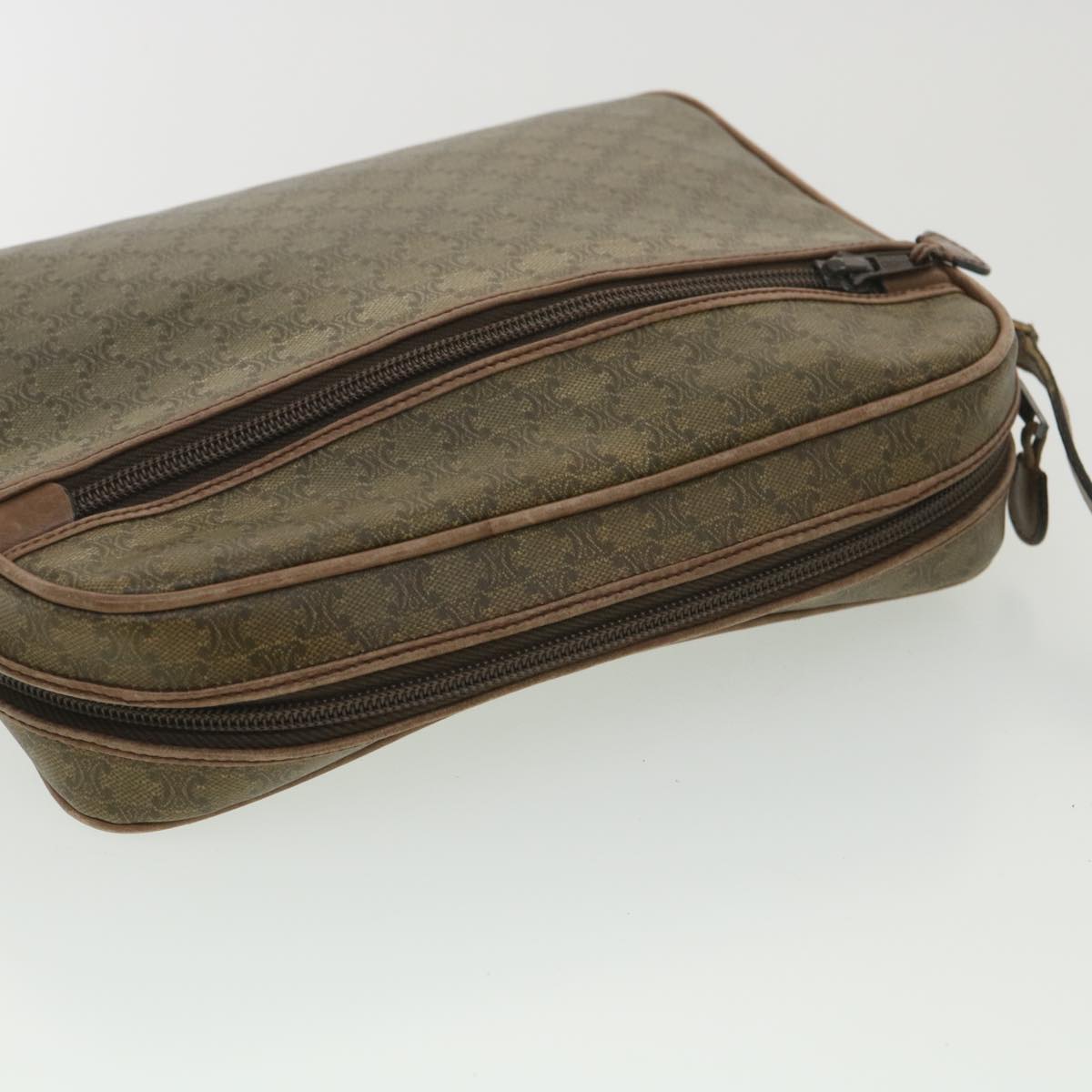 CELINE Macadam Canvas Shoulder Bag PVC Leather Beige Auth 37414