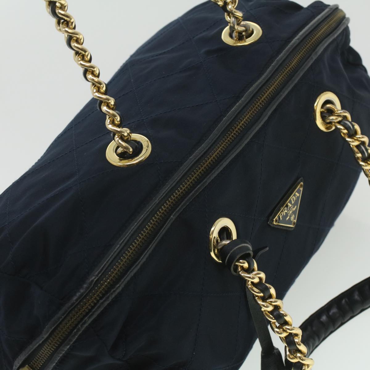 PRADA Chain Hand Bag Nylon Navy Auth 37556