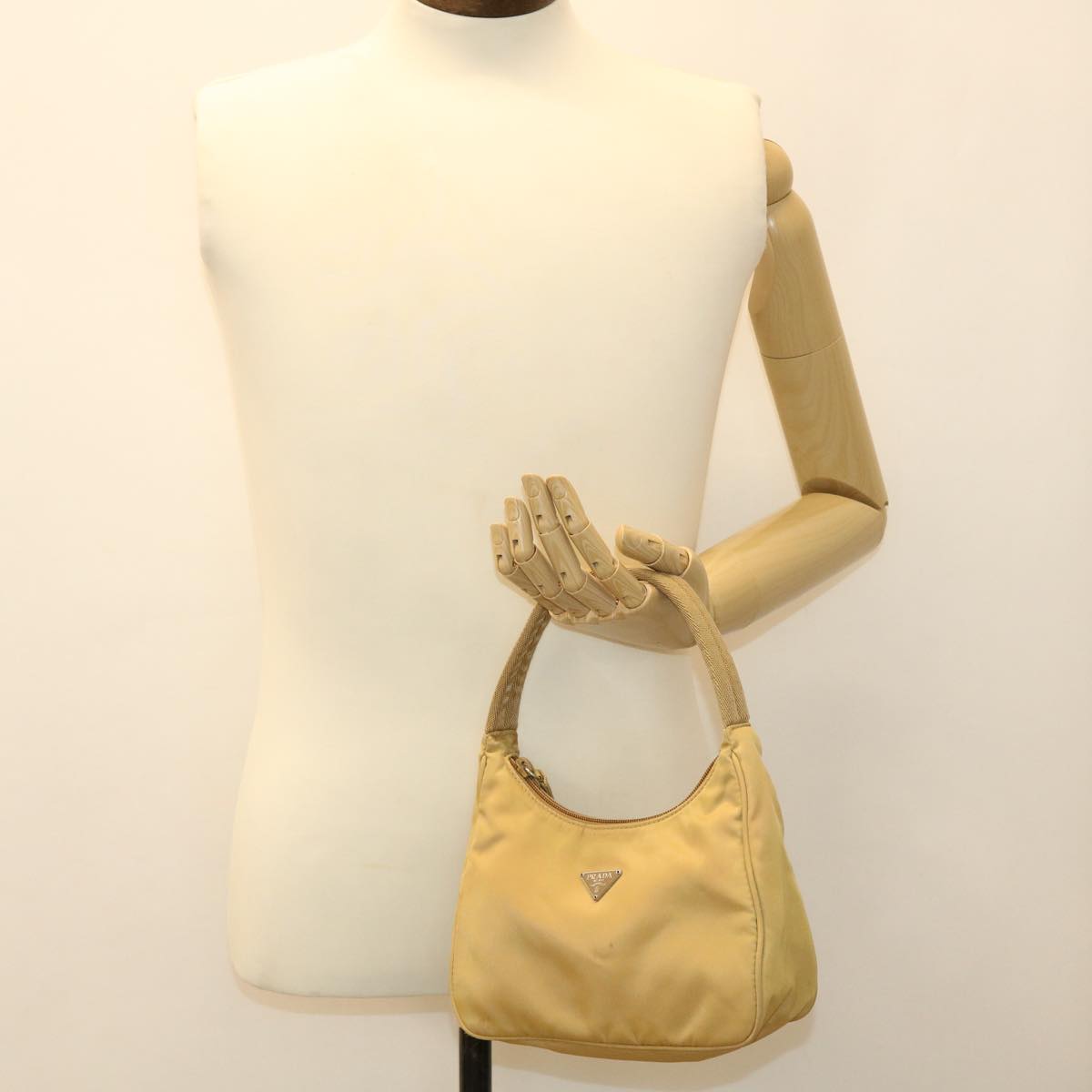 PRADA Hand Bag Nylon Beige Auth 37557