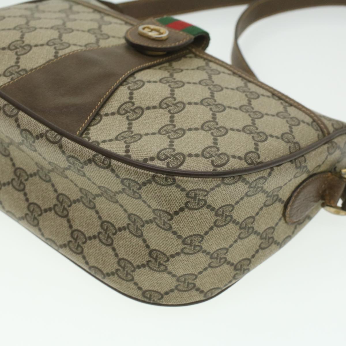 GUCCI GG Canvas Web Sherry Line Shoulder Bag Beige Red Green 8902032 Auth 37565