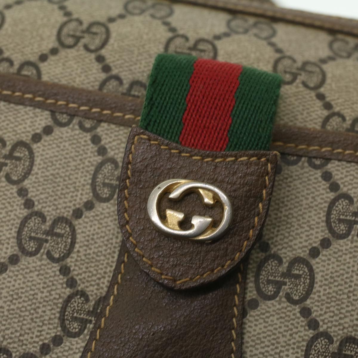 GUCCI GG Canvas Web Sherry Line Shoulder Bag Beige Red Green 8902032 Auth 37565