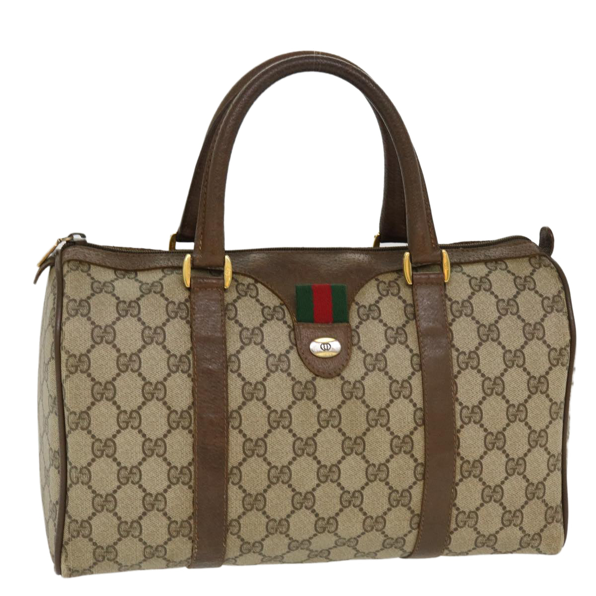 GUCCI GG Canvas Web Sherry Line Boston Bag Beige Red Green 69.02.007 Auth 37707