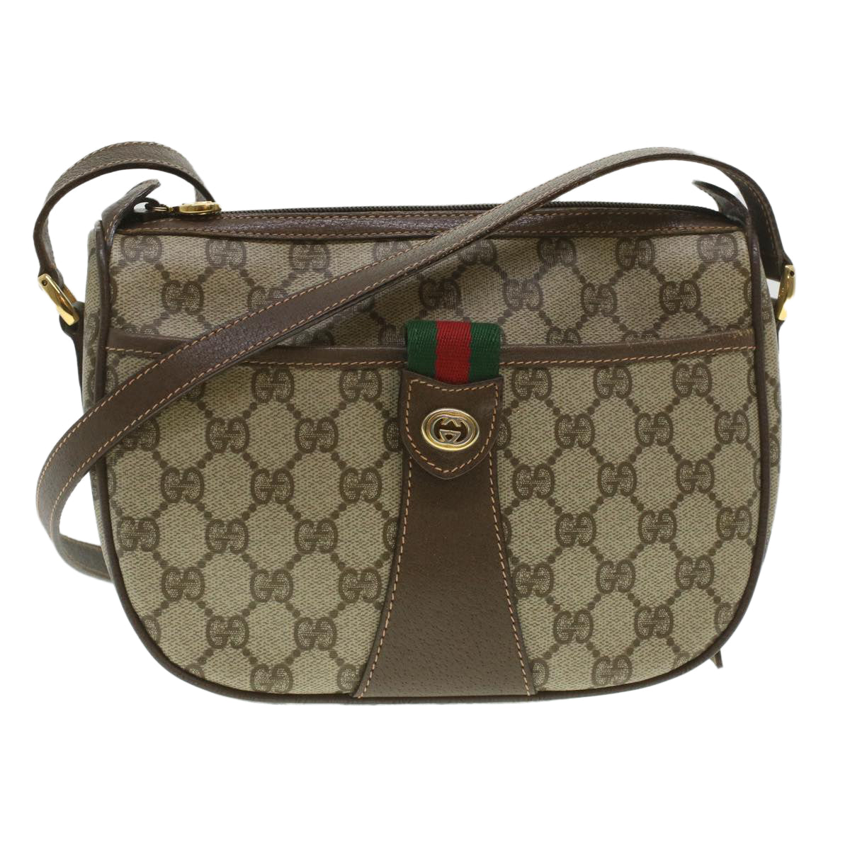 GUCCI GG Canvas Web Sherry Line Shoulder Bag Beige Red 89.02.032 Auth 37708
