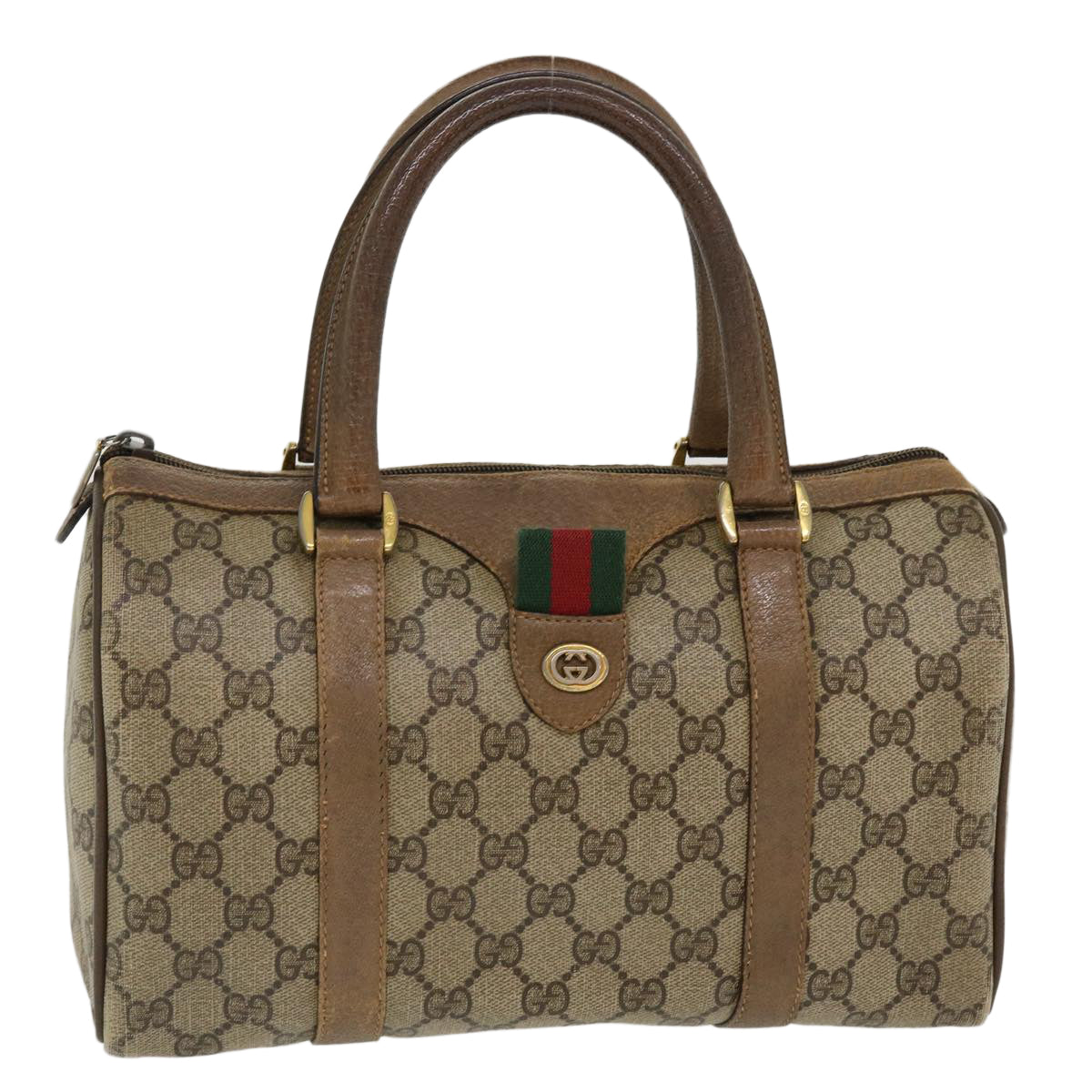 GUCCI GG Canvas Web Sherry Line Boston Bag Beige Red Green 40.02.006 Auth 37712