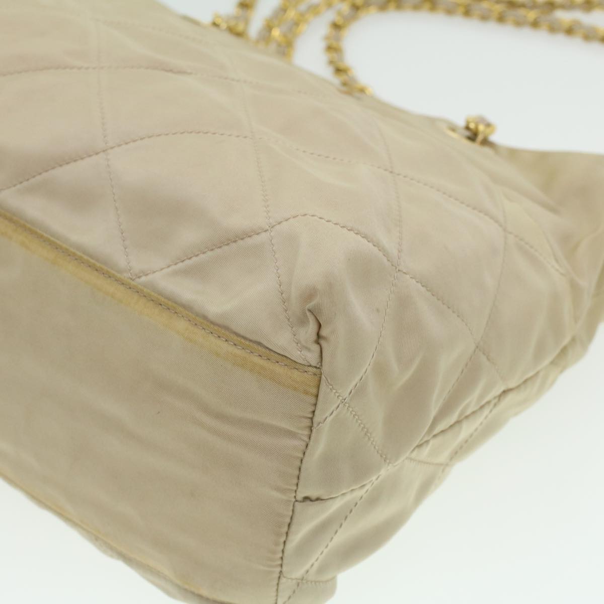 PRADA Chain Shoulder Bag Nylon Beige Auth 37714