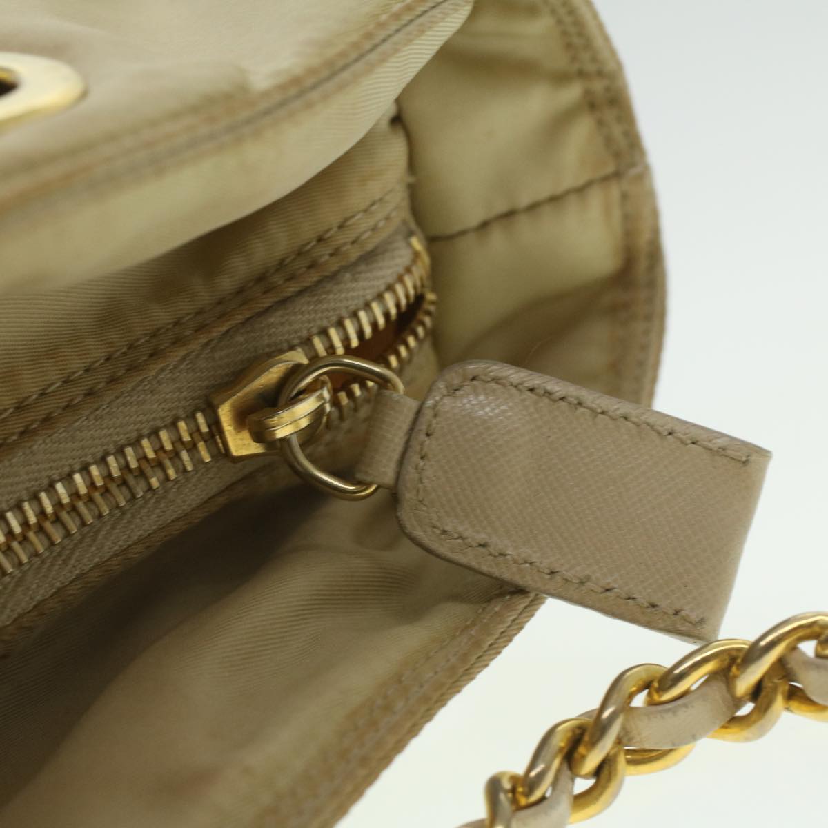 PRADA Chain Shoulder Bag Nylon Beige Auth 37714