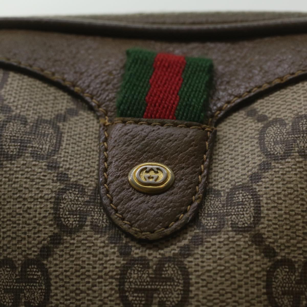 GUCCI GG Canvas Web Sherry Line Shoulder Bag Beige Red 89.02.066 Auth 37720
