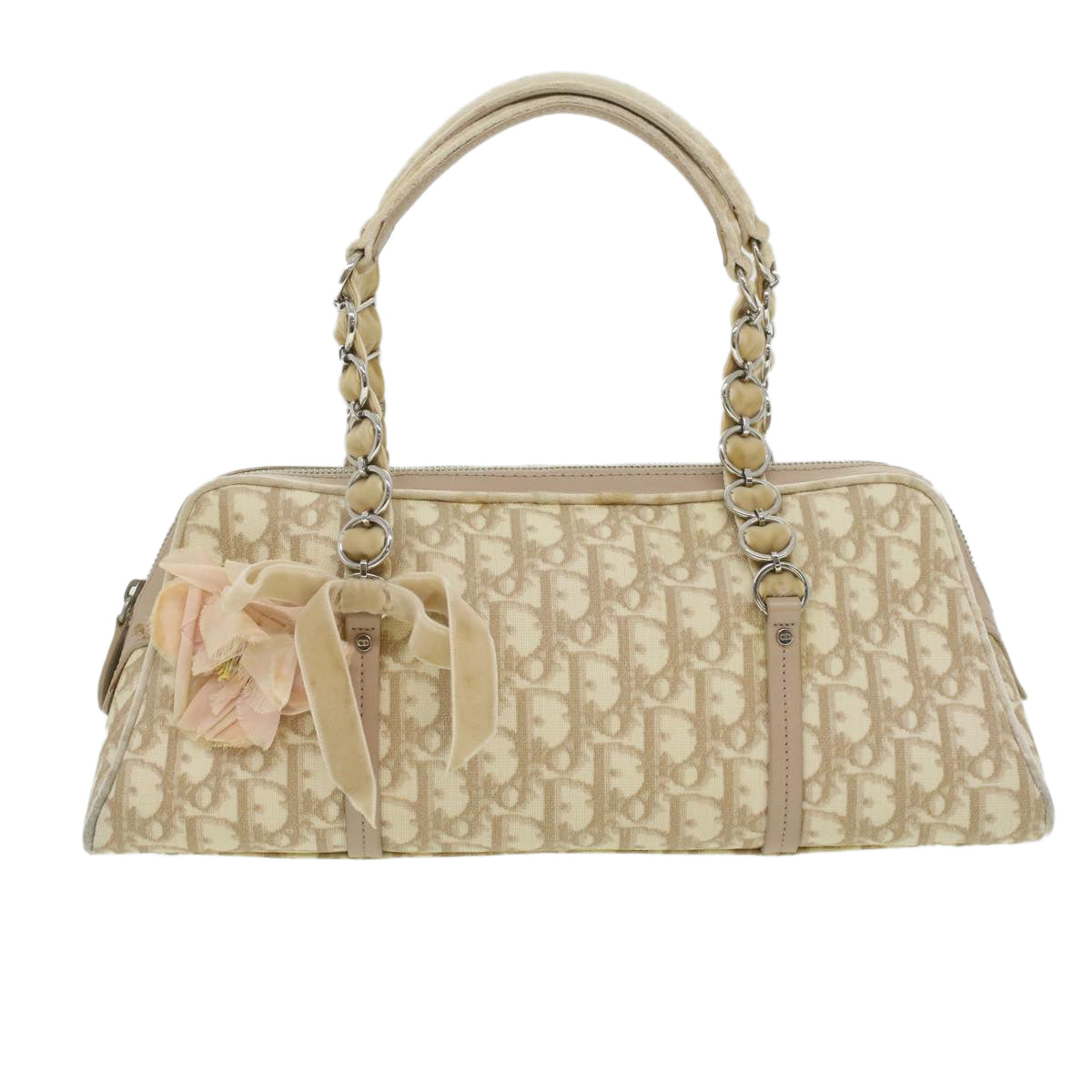 Christian Dior trotter romantic Flower Shoulder Bag Beige 03-BO-1025 Auth 37747