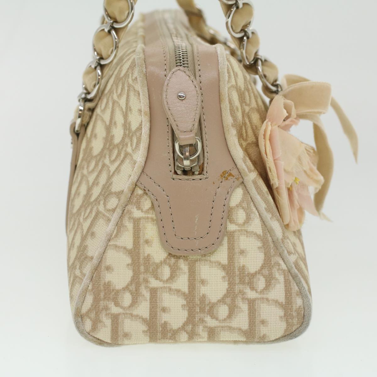 Christian Dior trotter romantic Flower Shoulder Bag Beige 03-BO-1025 Auth 37747