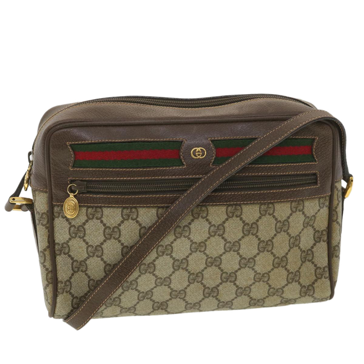 GUCCI GG Canvas Web Sherry Line Shoulder Bag Beige Red Green 001.113 Auth 37792