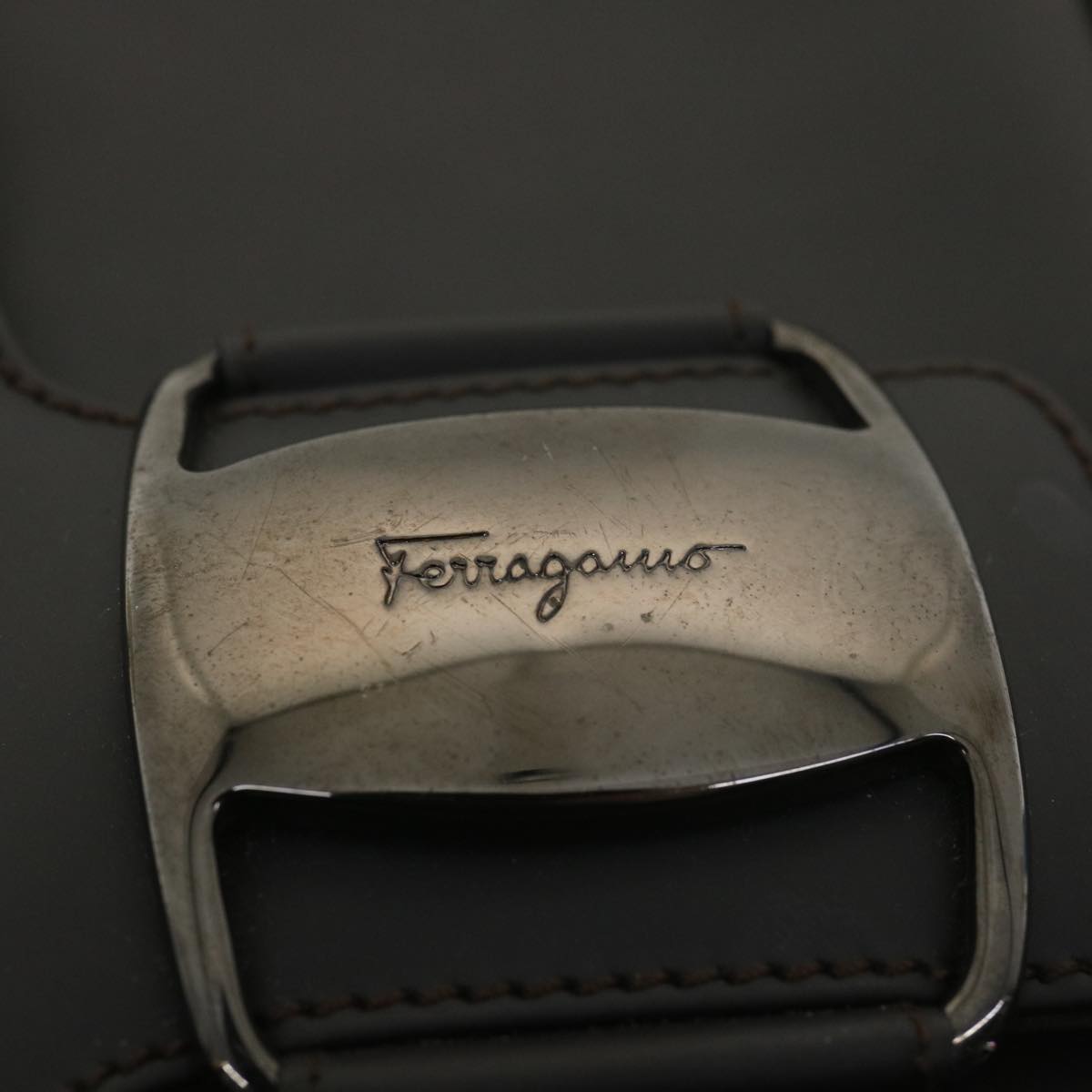 Salvatore Ferragamo Shoulder Bag Leather Black P21-7643 Auth 37803