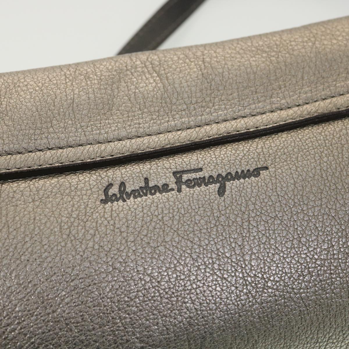 Salvatore Ferragamo Shoulder Bag Leather Silver Auth 37846