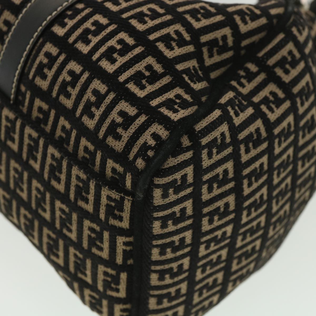 FENDI Zucchino Canvas Shoulder Bag Black Beige Auth 37856