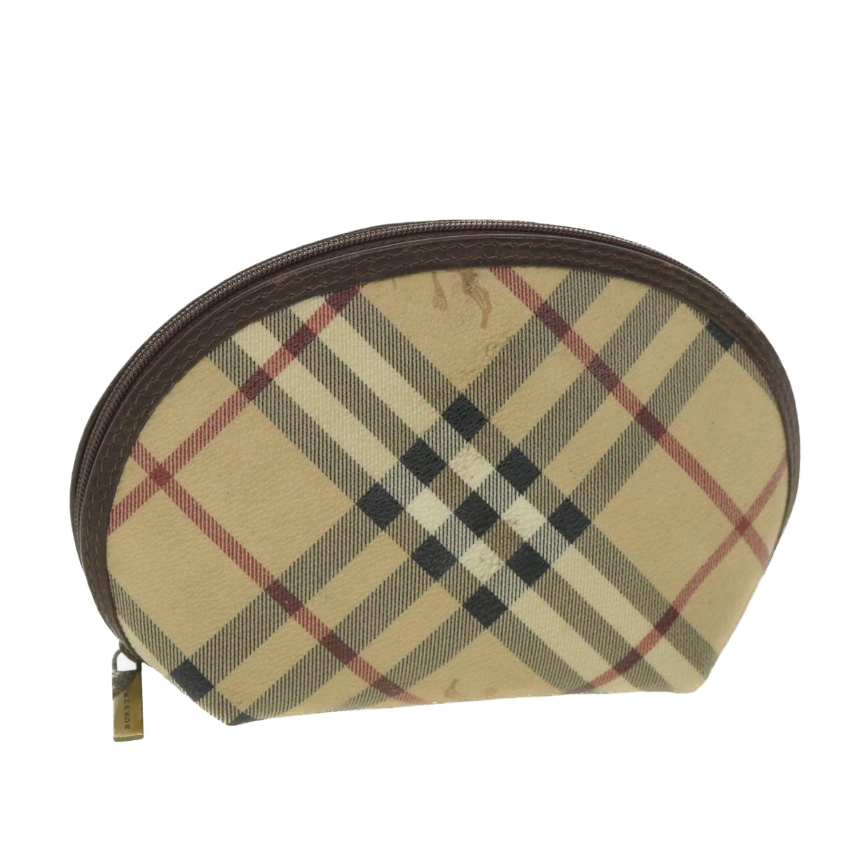 BURBERRY Nova Check Pouch PVC Leather Beige T-05-02 Auth 37954