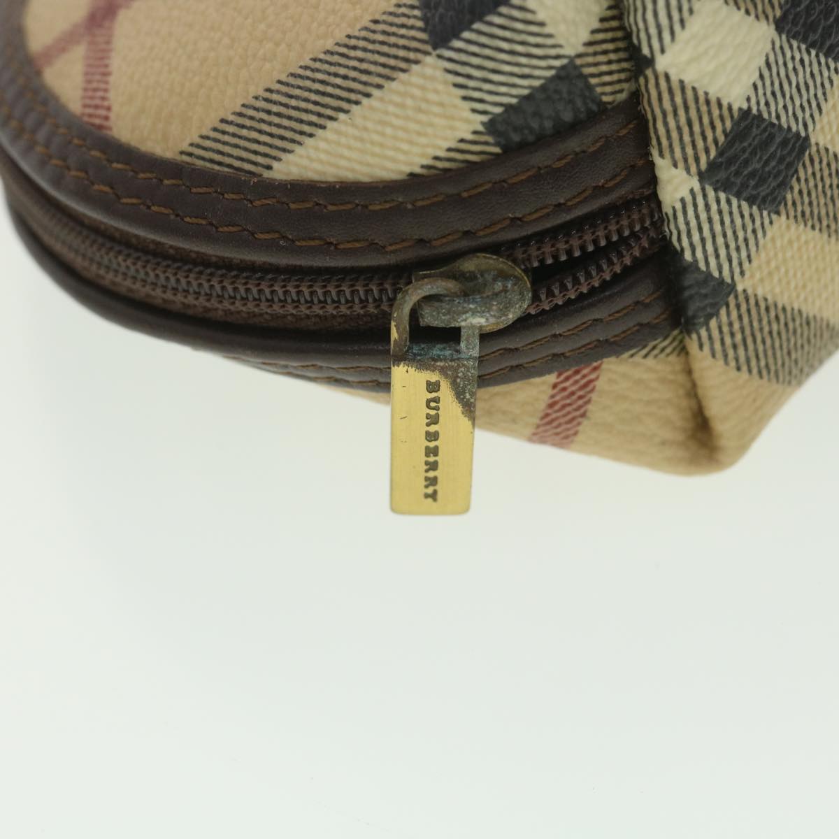 BURBERRY Nova Check Pouch PVC Leather Beige T-05-02 Auth 37954