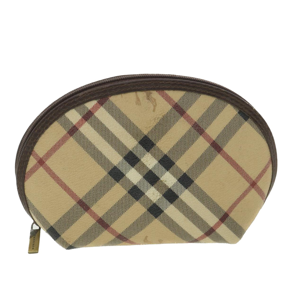 BURBERRY Nova Check Pouch PVC Leather Beige T-05-02 Auth 37954