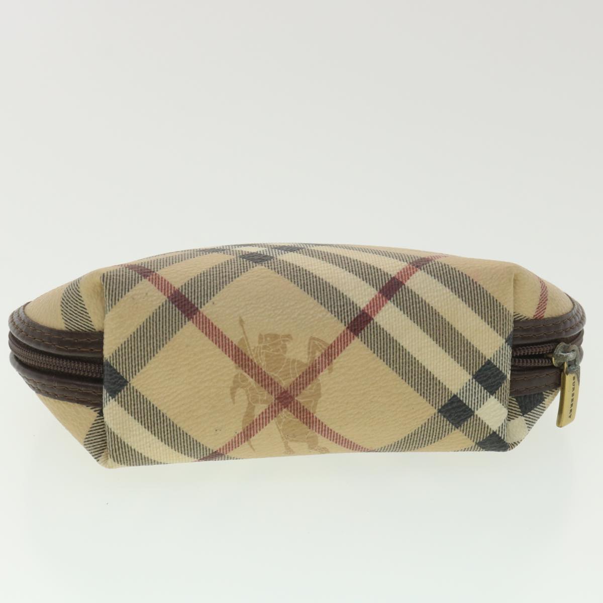 BURBERRY Nova Check Pouch PVC Leather Beige T-05-02 Auth 37954