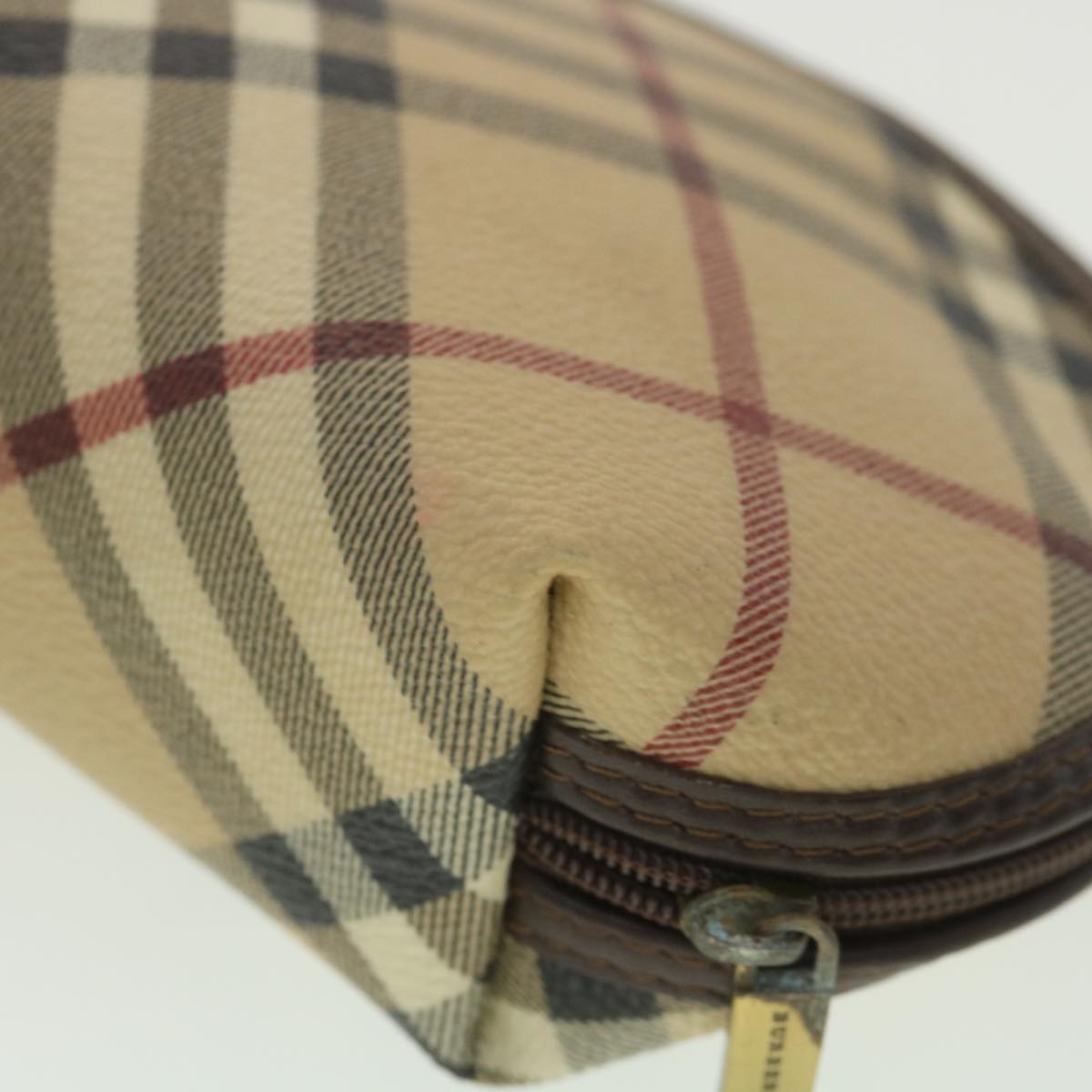 BURBERRY Nova Check Pouch PVC Leather Beige T-05-02 Auth 37954