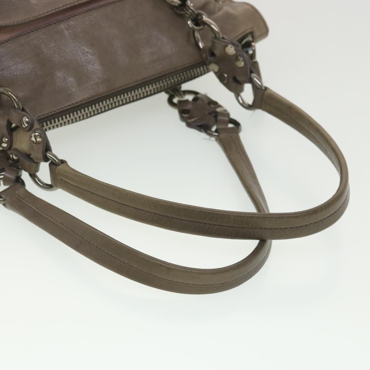 PRADA Shoulder Bag Leather Gray Auth 37956
