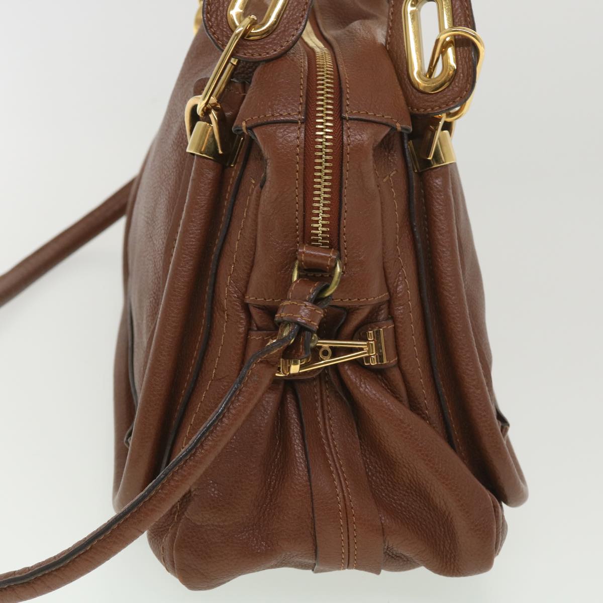 Chloe Paraty Hand Bag Leather 2way Brown Auth 37965