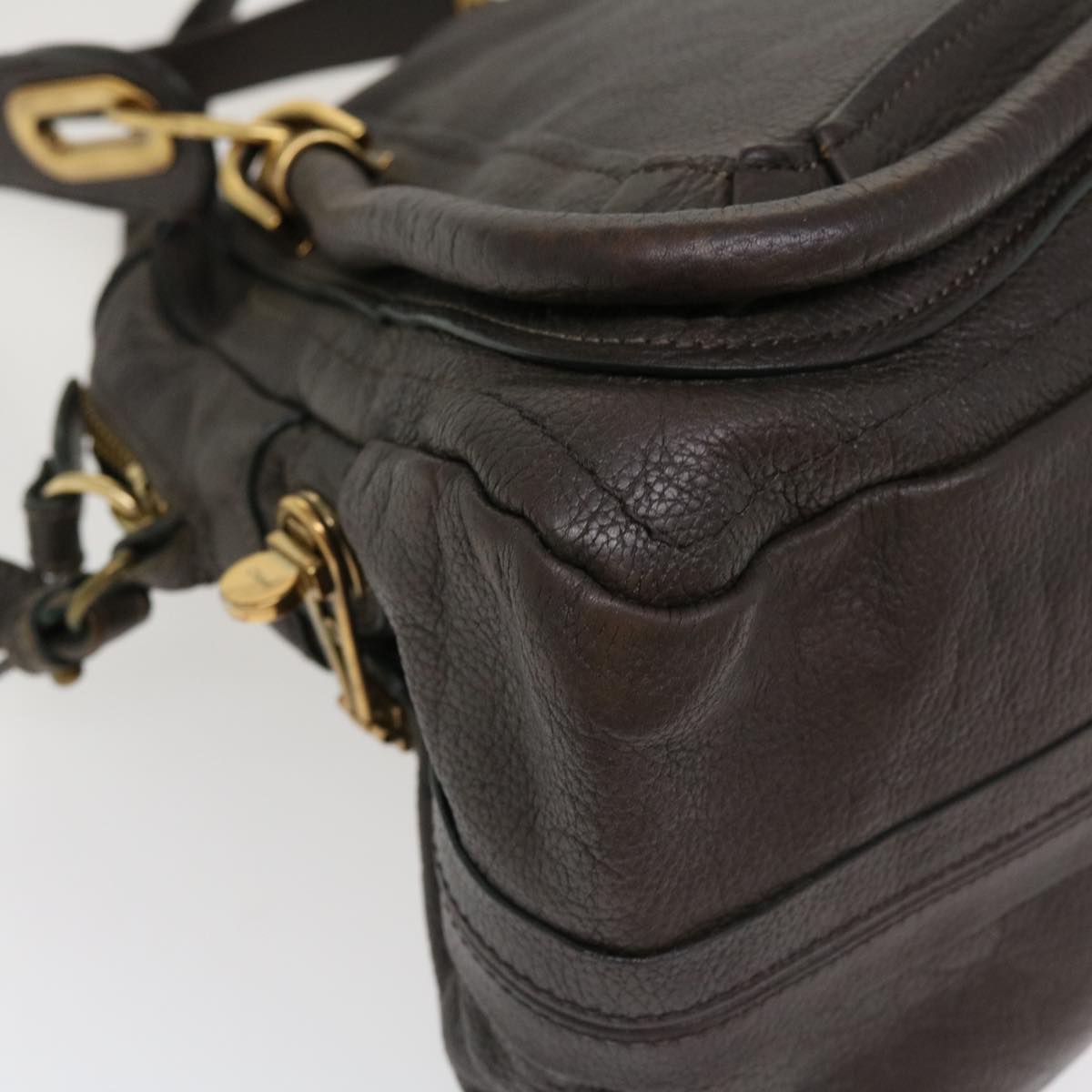 Chloe Paraty Hand Bag Leather 2way Gray 02-11-50 Auth 37966