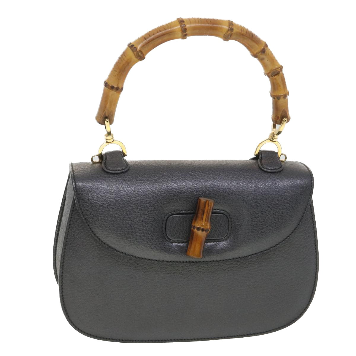 GUCCI Bamboo Hand Bag Leather Gray 000.926.0633 Auth 37969