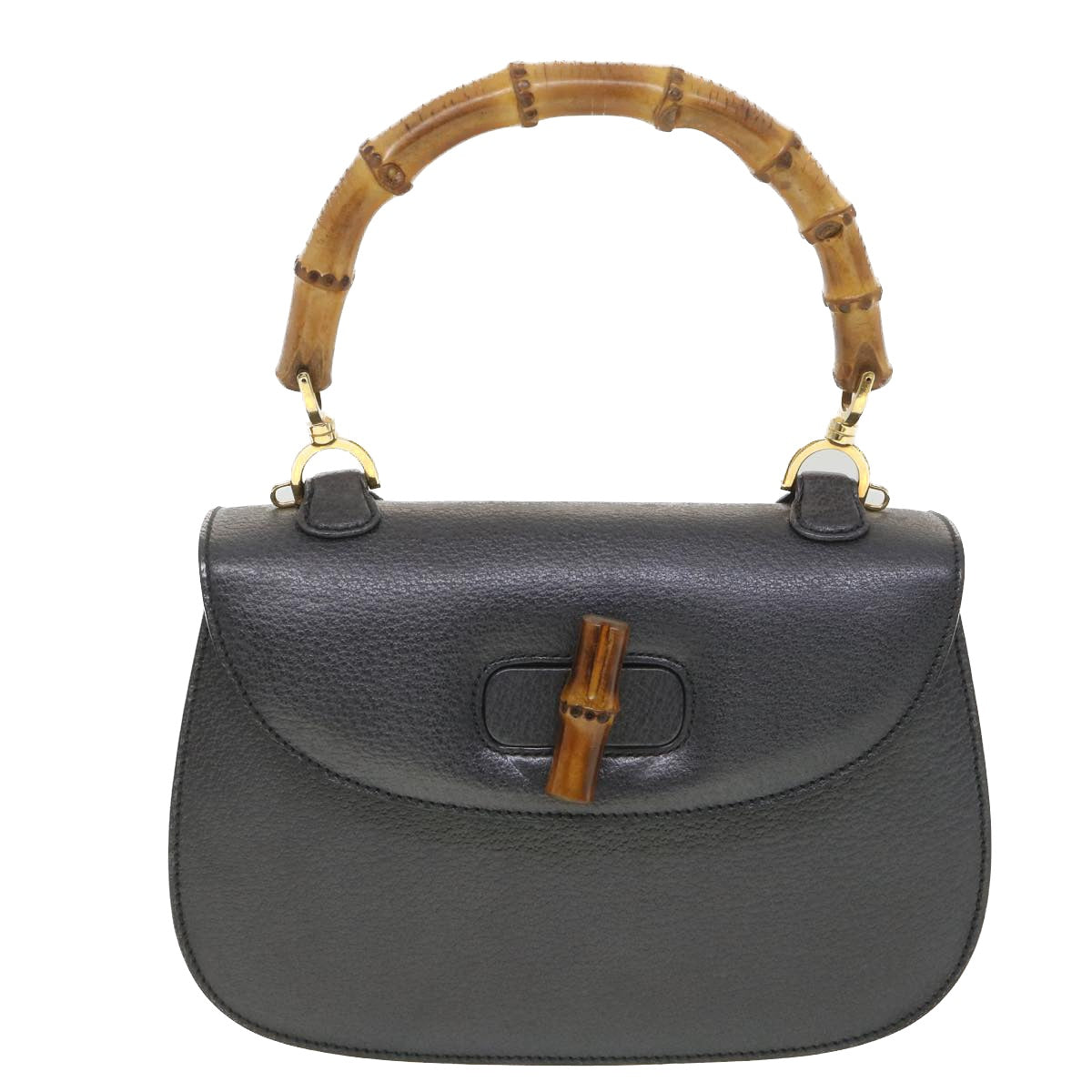 GUCCI Bamboo Hand Bag Leather Gray 000.926.0633 Auth 37969