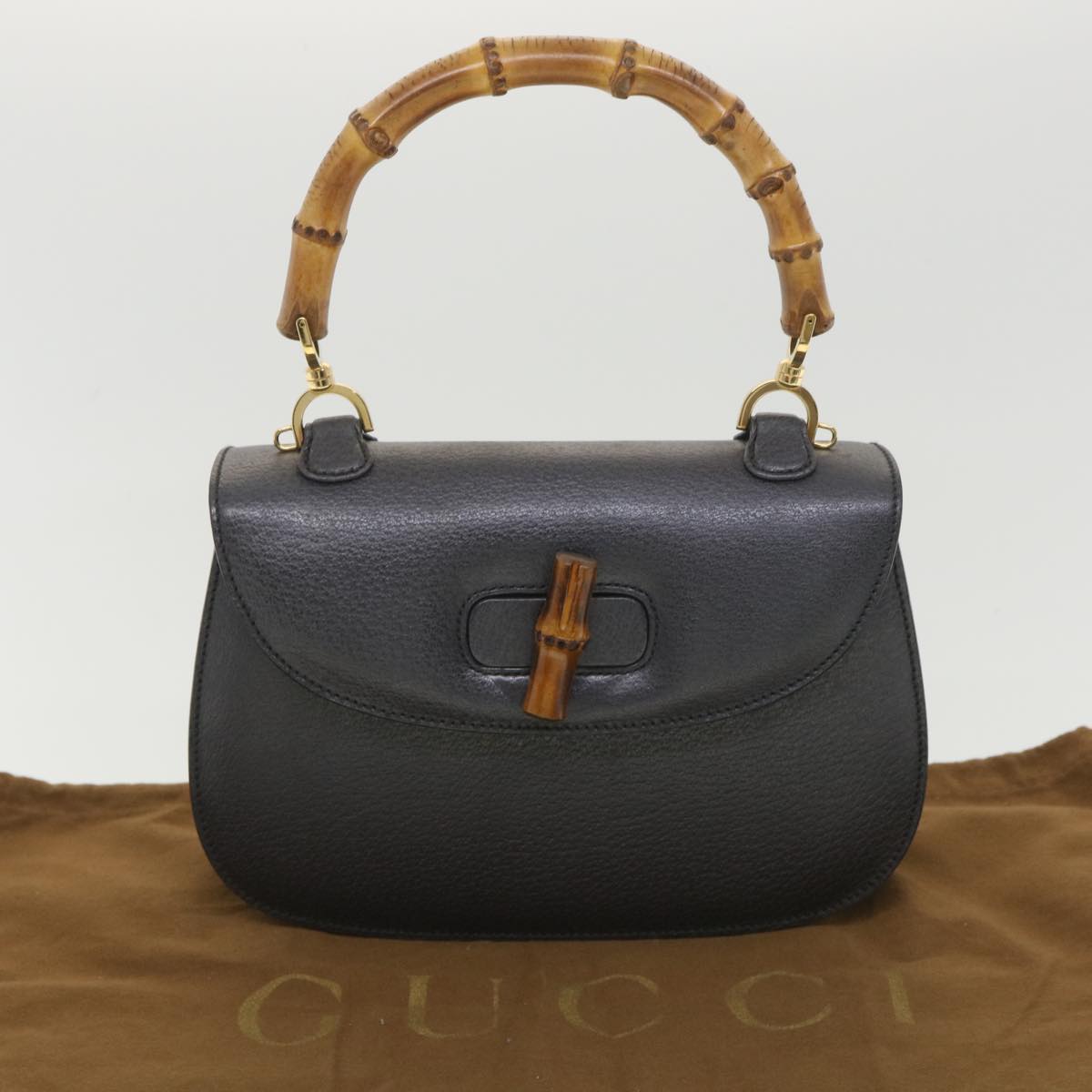 GUCCI Bamboo Hand Bag Leather Gray 000.926.0633 Auth 37969