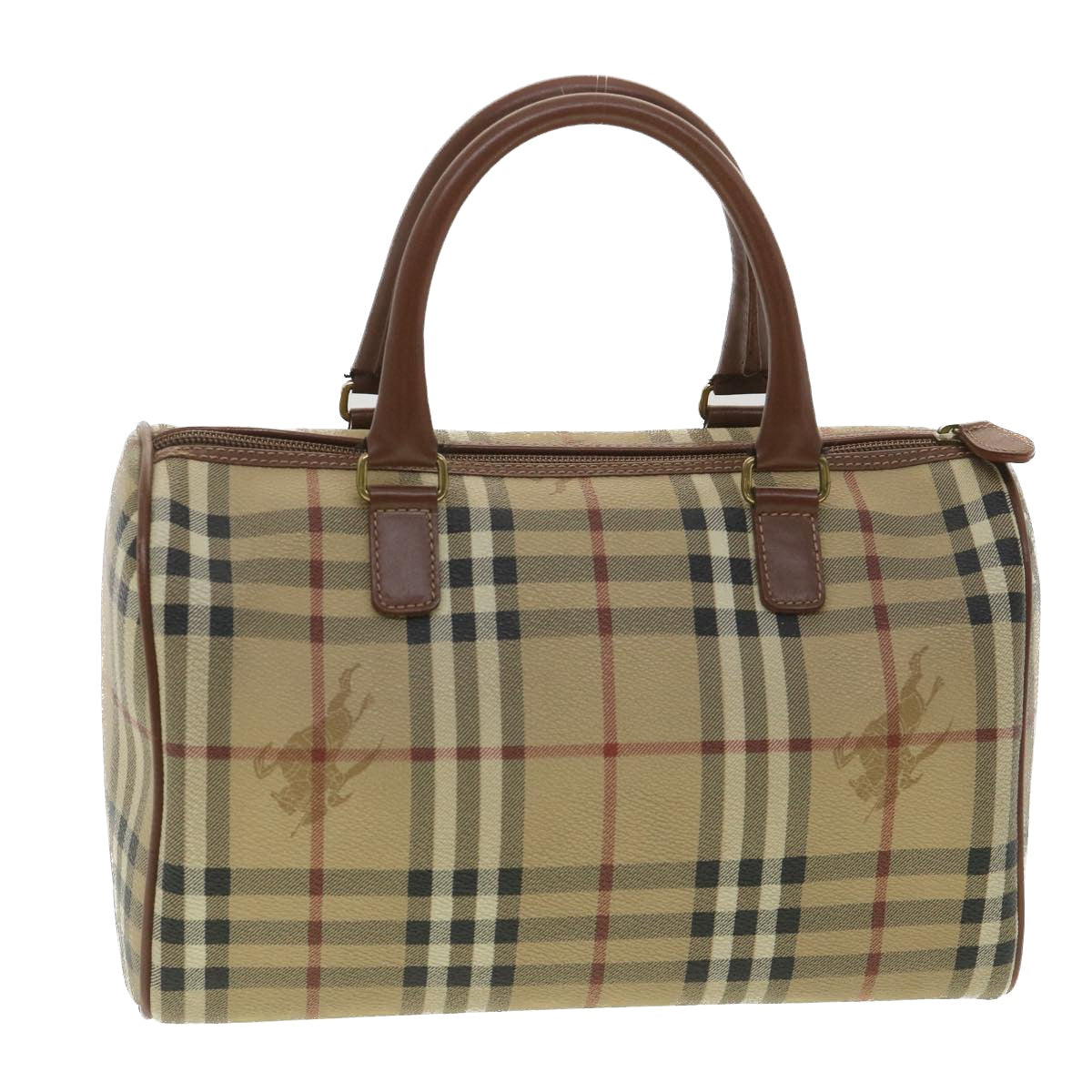 BURBERRY Nova Check Hand Bag PVC Leather Beige Auth 37970