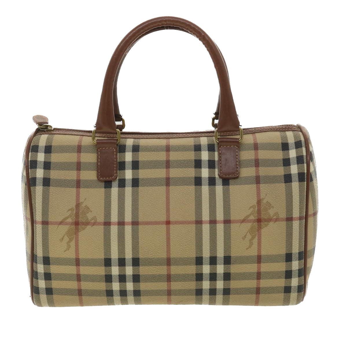 BURBERRY Nova Check Hand Bag PVC Leather Beige Auth 37970