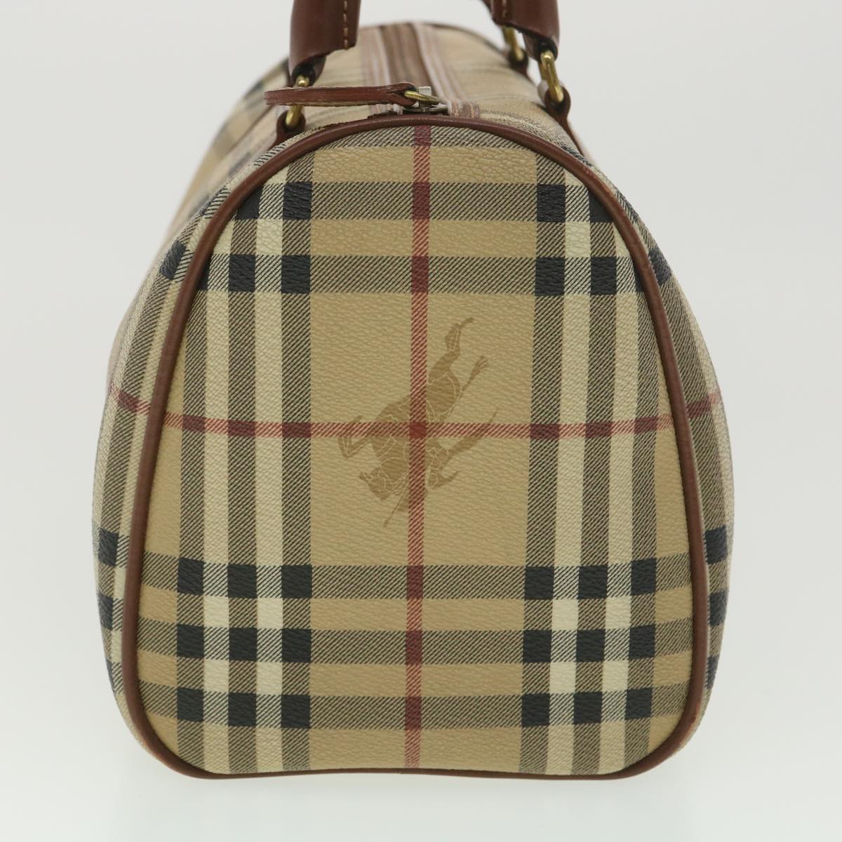 BURBERRY Nova Check Hand Bag PVC Leather Beige Auth 37970