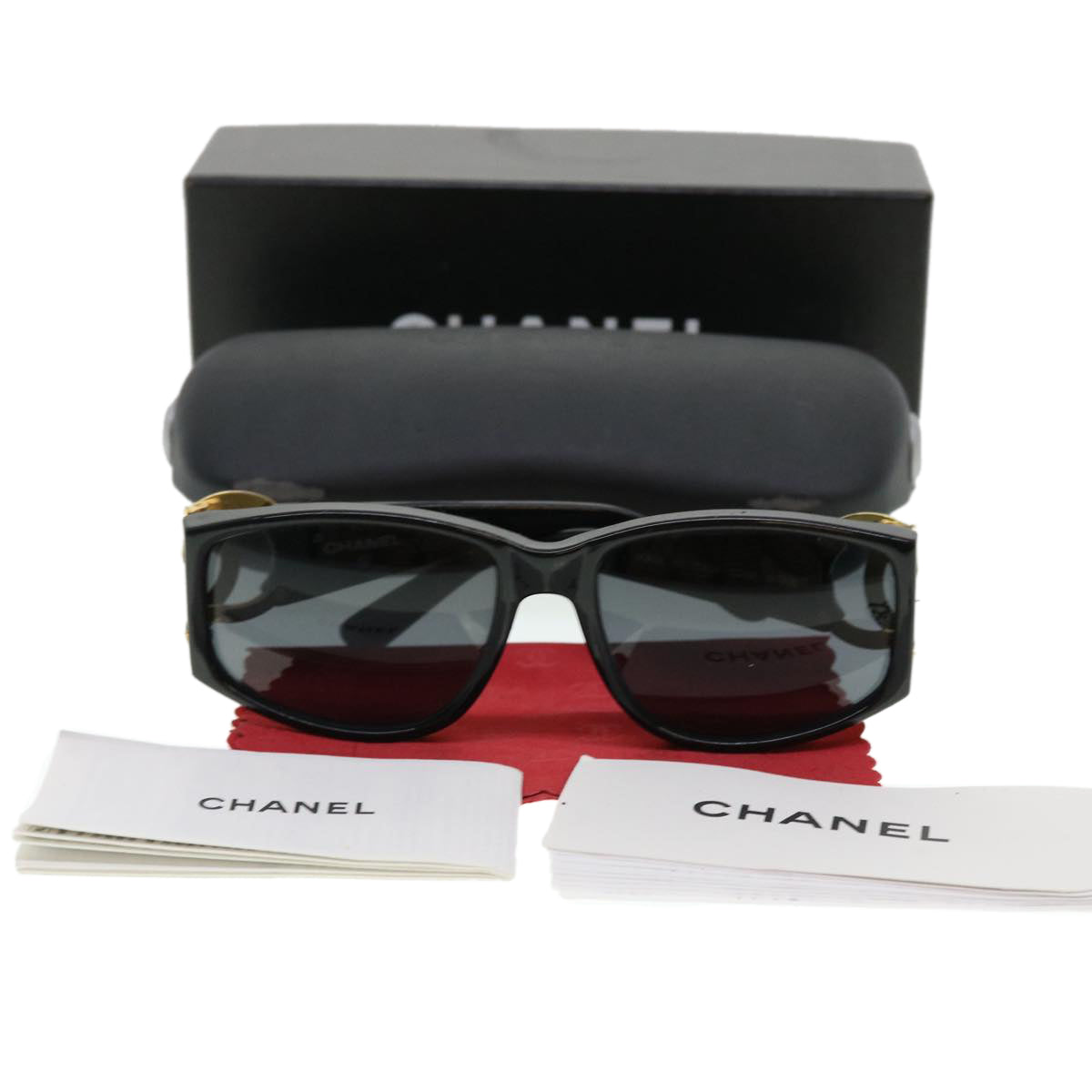 CHANEL Sunglasses Black CC Auth 37979