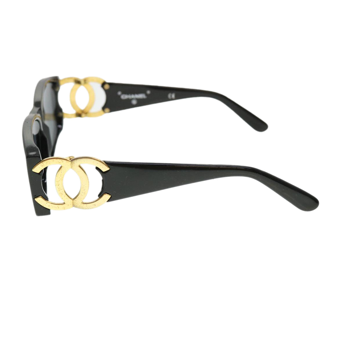 CHANEL Sunglasses Black CC Auth 37979