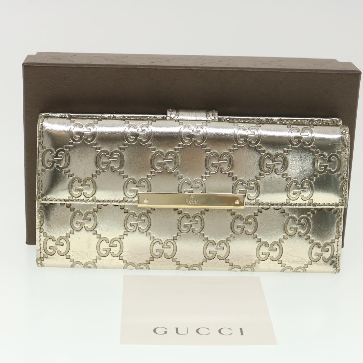 GUCCI GG Canvas Guccissima Long Wallet Silver 112715 Auth 37982