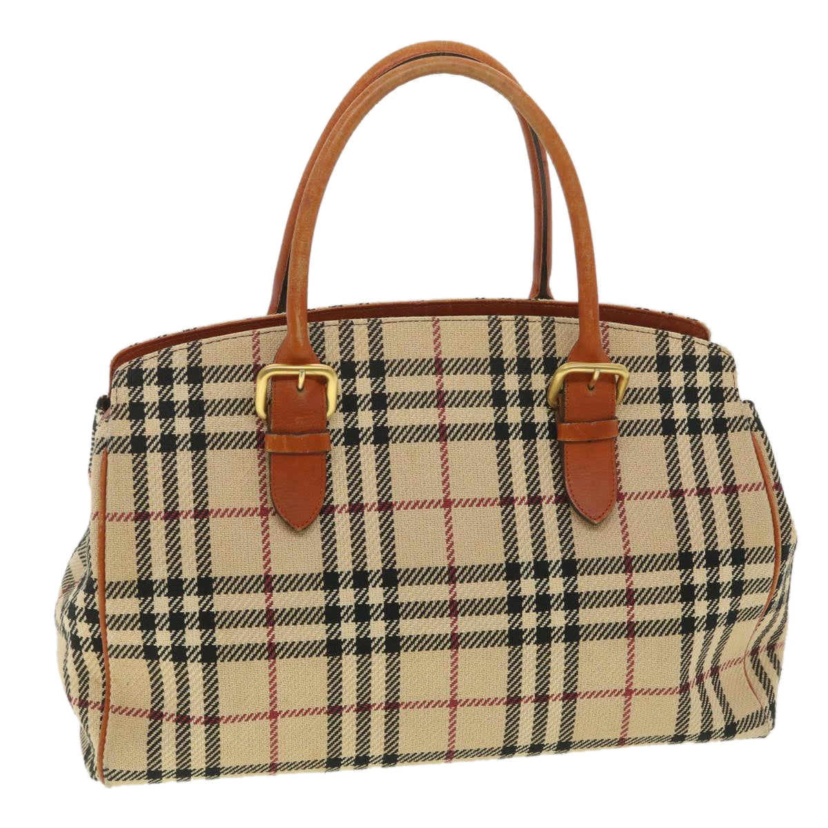 BURBERRY Nova Check Hand Bag Canvas Beige Black Brown Auth 37986