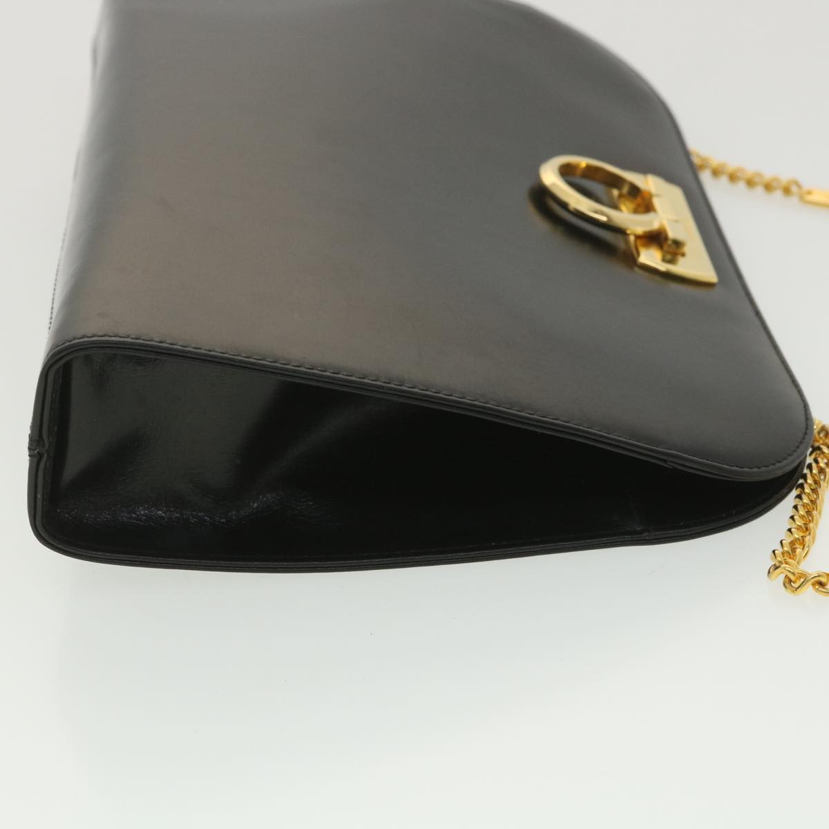 Salvatore Ferragamo Chain Shoulder Bag Leather Black P21-0587 Auth 37989