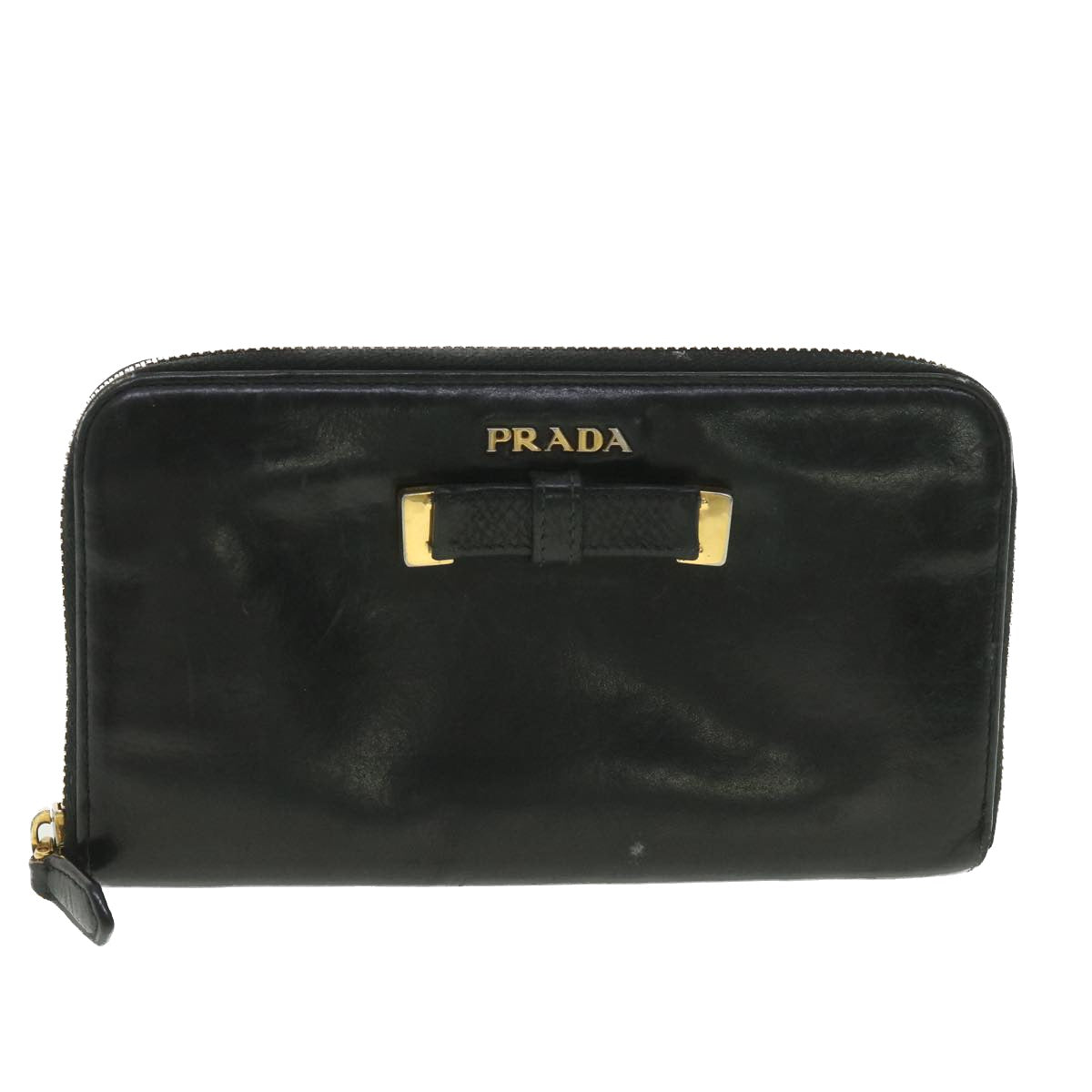 PRADA Long Wallet Leather Black Auth 37991