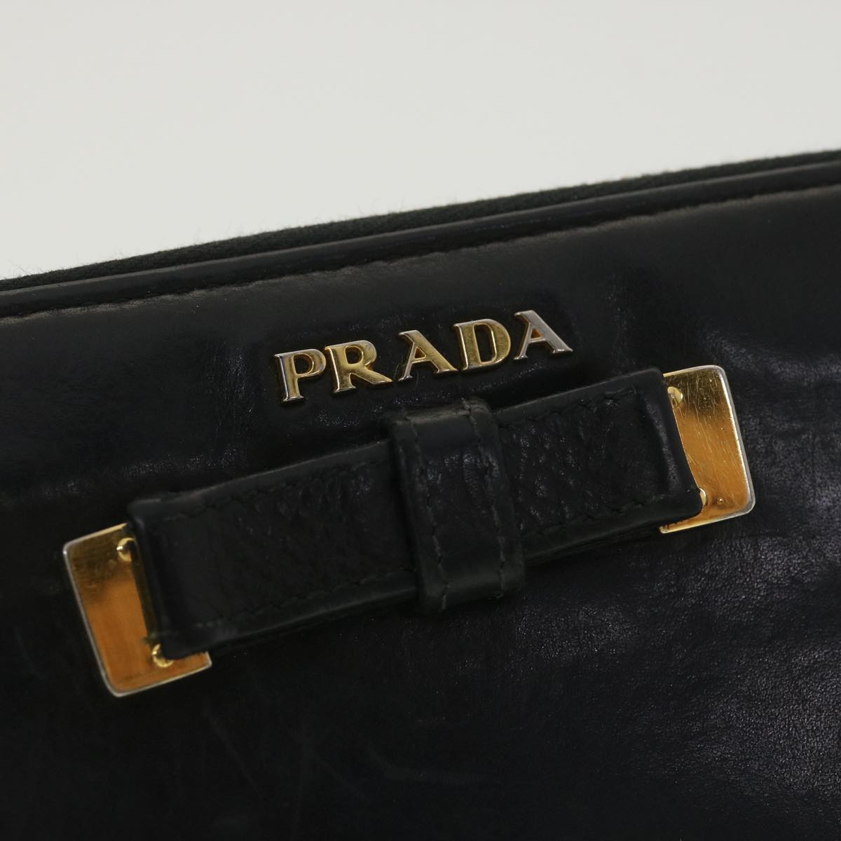 PRADA Long Wallet Leather Black Auth 37991