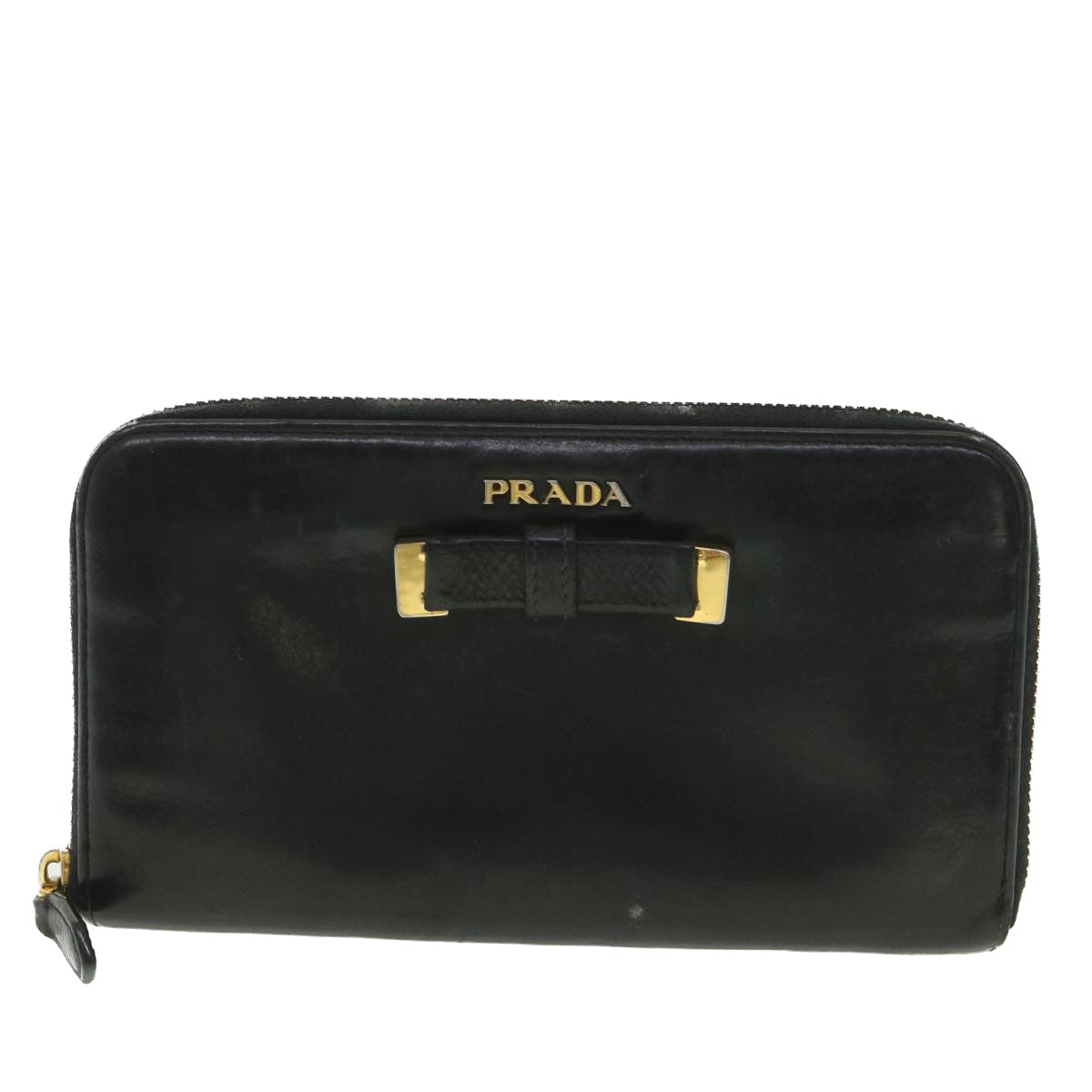 PRADA Long Wallet Leather Black Auth 37991