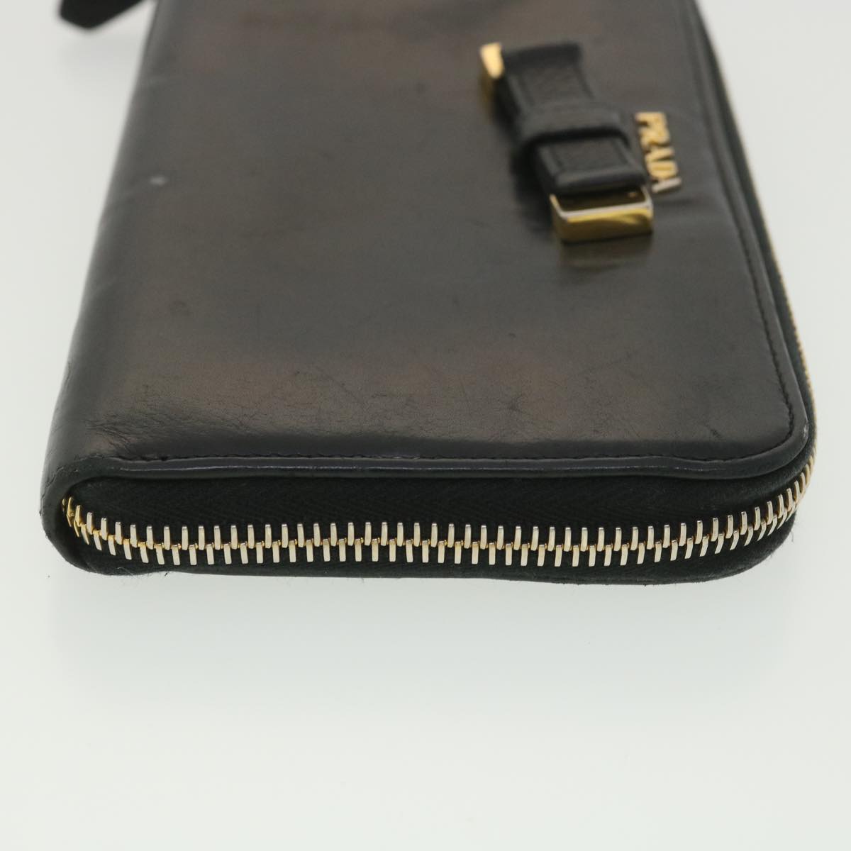 PRADA Long Wallet Leather Black Auth 37991