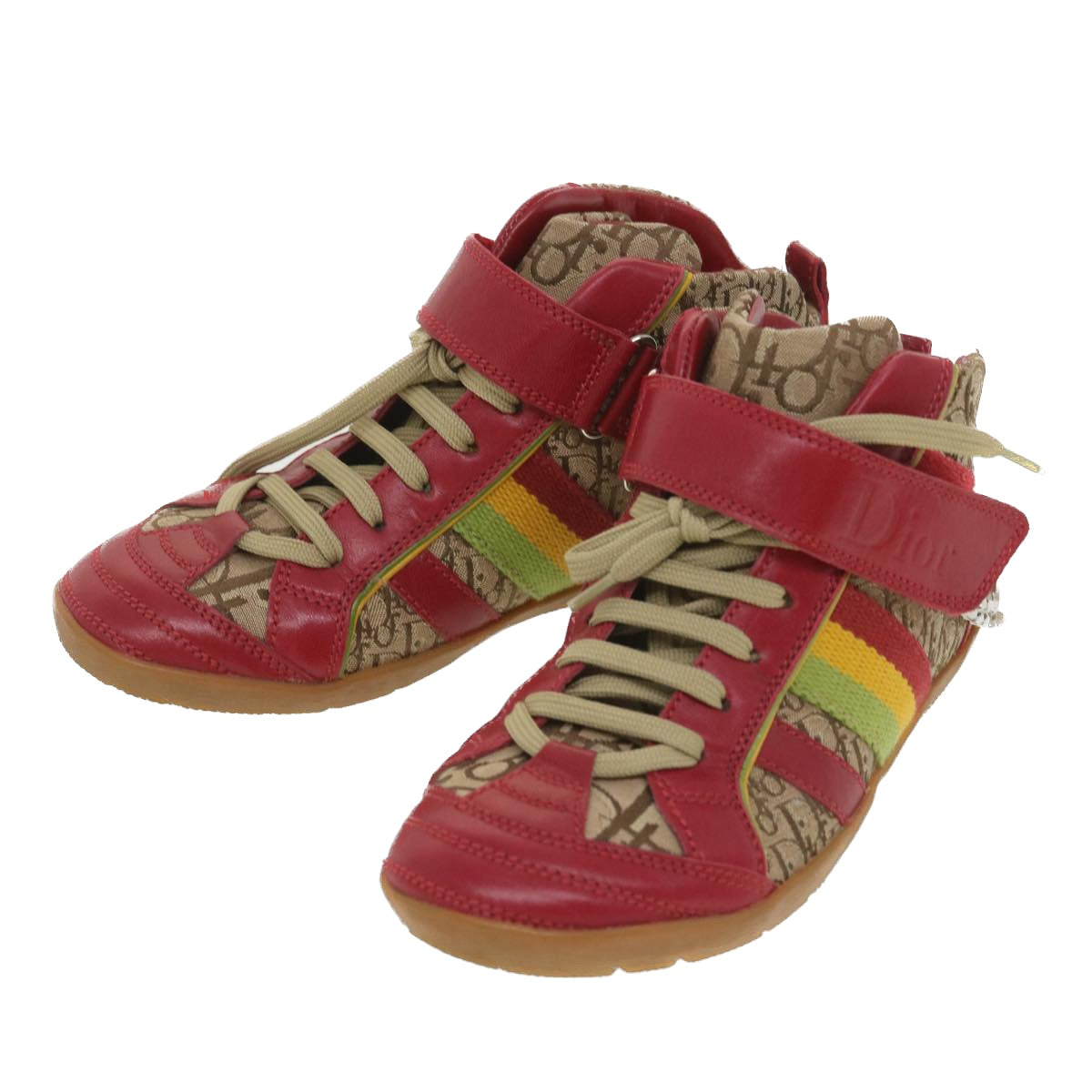 Christian Dior Rasta Color Basketball Sneakers Leather Canvas 35 Red Auth 37995