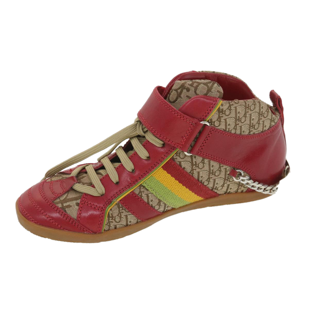 Christian Dior Rasta Color Basketball Sneakers Leather Canvas 35 Red Auth 37995