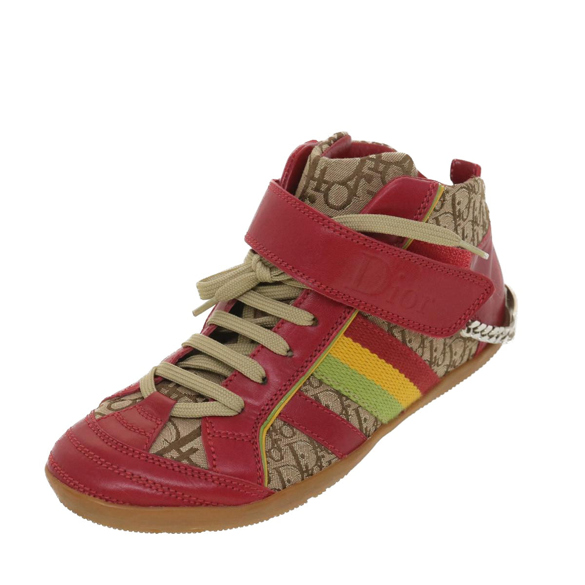 Christian Dior Rasta Color Basketball Sneakers Leather Canvas 35 Red Auth 37995