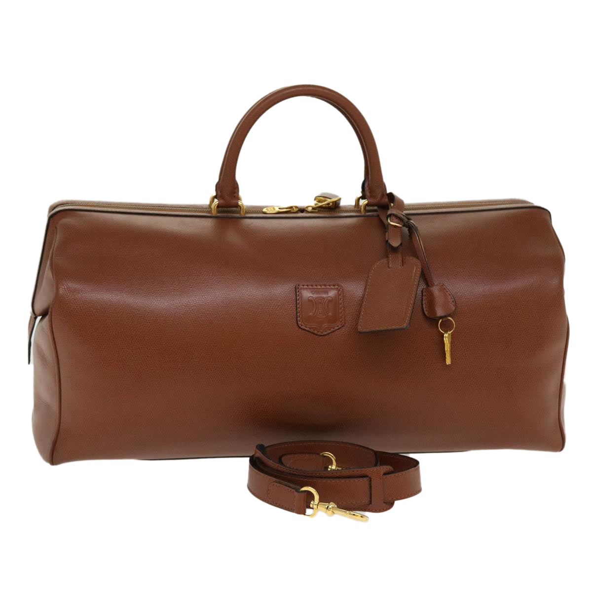 CELINE Boston Bag Leather 2way Brown Auth 37996