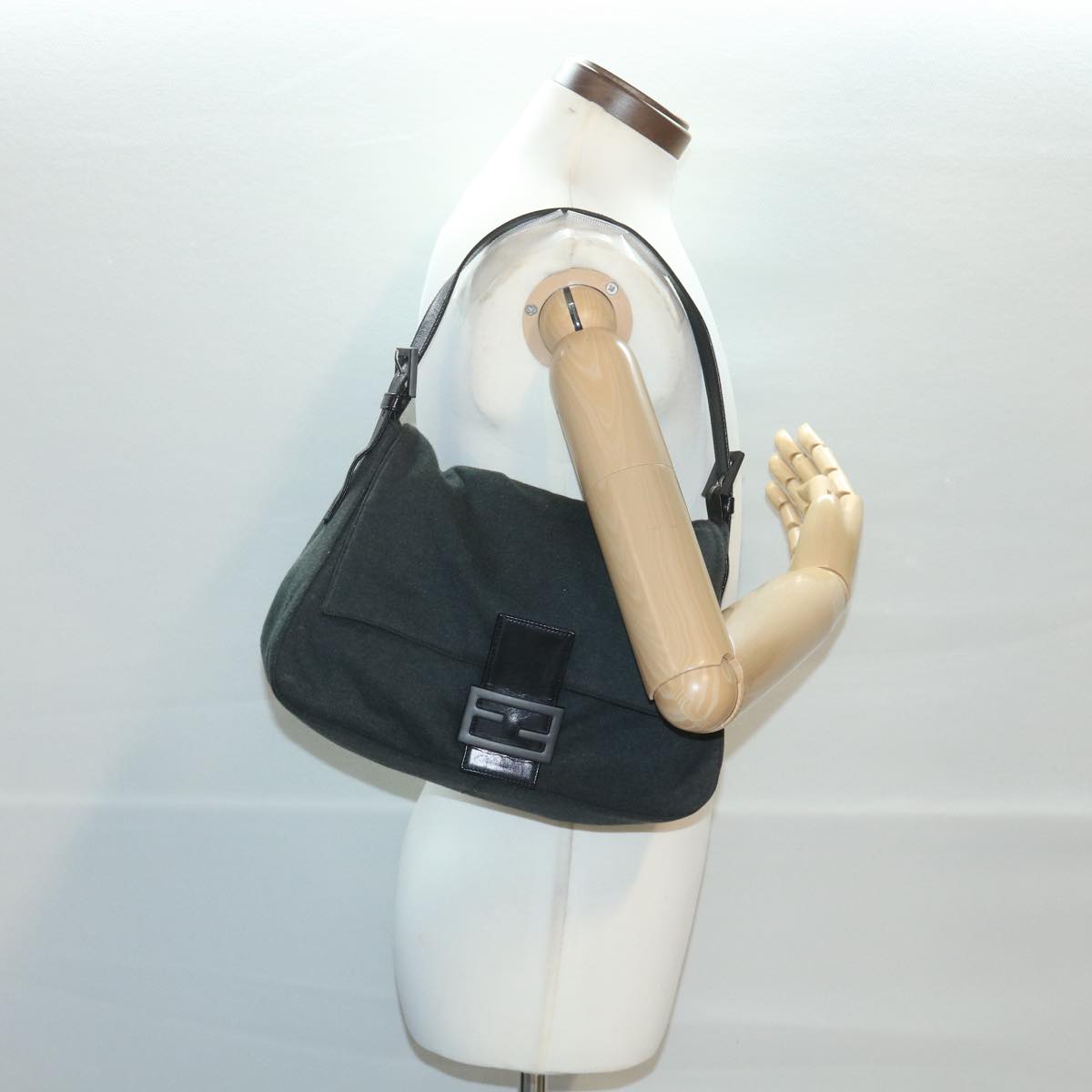 FENDI Mamma Baguette Shoulder Bag Canvas Gray 2370/26325/008 Auth 38011