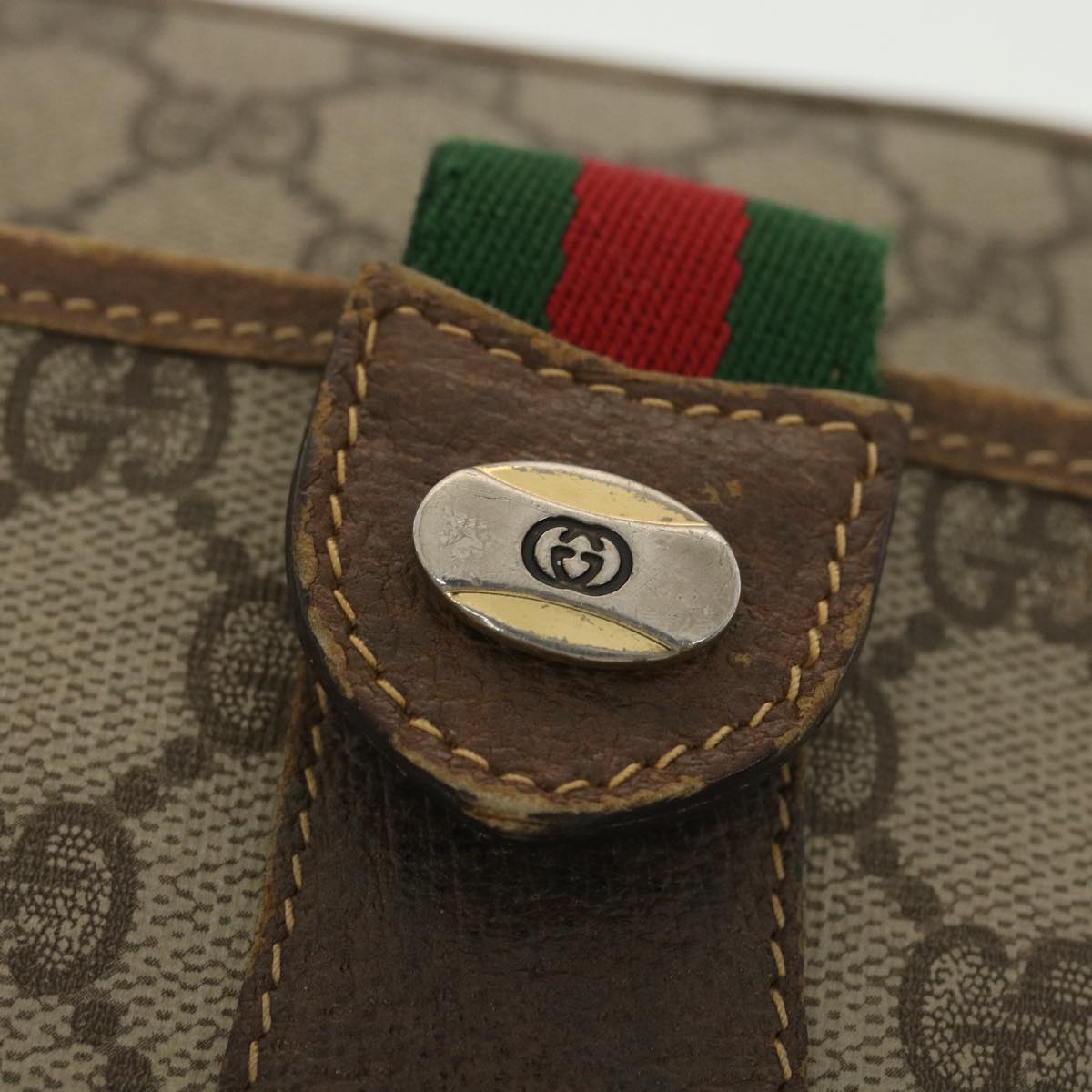 GUCCI GG Canvas Web Sherry Line Shoulder Bag Beige Red Green Auth 38014